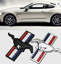 Комплект (2 шт) семетричних емблем (накліпка) MUSTANG FORD (Форд) - Чорний + Триколор 78х75 мм, фото 2