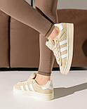 Жіночі кросівки Adidas Campus Beige весна-осінь замшеві повсякденні (бежеві). Живе фото. Адідас кампус, фото 10