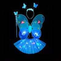 Карнавальный наряд крылья с юбкой светящийся Бабочка 9074 голубой
