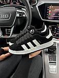 Жіночі кросівки Adidas Campus Black White весна-осінь замшеві повсякденні (бежеві). Живе фото. Адідас кампус, фото 5