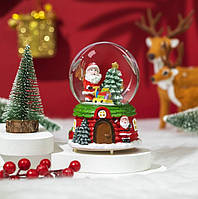 Шар новогодний декоративный светящийся с музыкой и с автоснегом Дед Мороз с подарками 13995 16х11 см