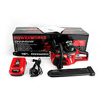 Аккумуляторная цепная пила POWERWORKS PD40CS40 (40V, 2Ah). АКБ пила powerworks