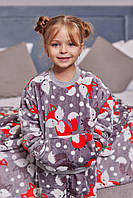 Детская пижама махровая теплая сиреневая принт лисичка Комплект Кофта и Штаны домашний зимний