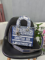 Сумка Леди Диор синяя тигр текстильная Кристиан Диор Christian Dior