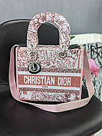 Сумка Леди Диор розовая тигр текстильная Кристиан Диор Christian Dior
