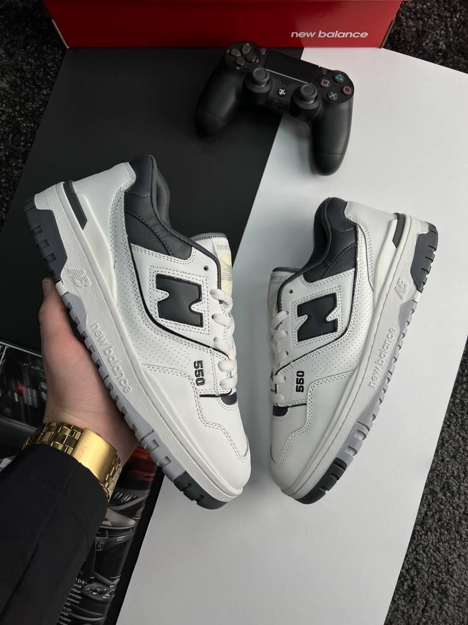 Чоловічі кросівки New Balance 550 Low White Gray Кеди Нью Беланс 550 білі шкіряні демісезонні