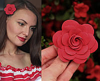 Заколка для волос ручной работы "Красная викторианская роза". Подарок девушке, женщине