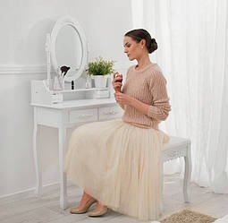 Туалетний столик Care Life MIRKA з дзеркалом і табуреткою 40 х 75 х 147 см