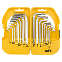 Ключи шестигранные и Torx TOPEX, набор 18 ед., 1.5-10 мм, T10-T50, короткие (35D952)