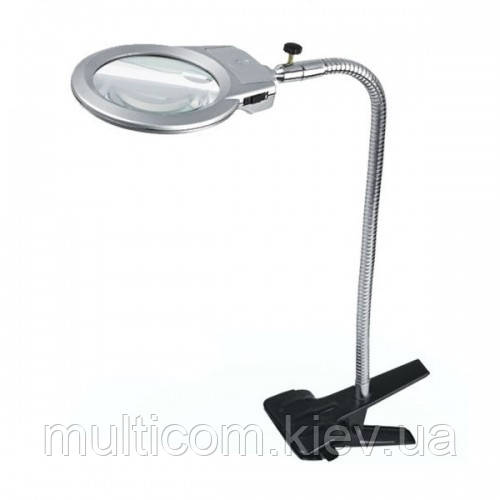14-01-101. Лупа гнучка з прищіпкою, збільшення 2х+5х діам.-130мм, LED підсв., MG15120-С, фото 1