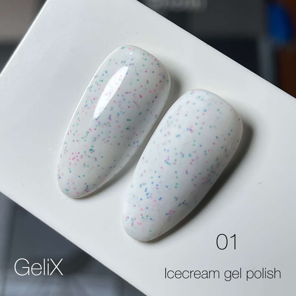 Гель лак GeliX ICE CREAM 01 8ml з різнокольоровими крапочками, фото 1