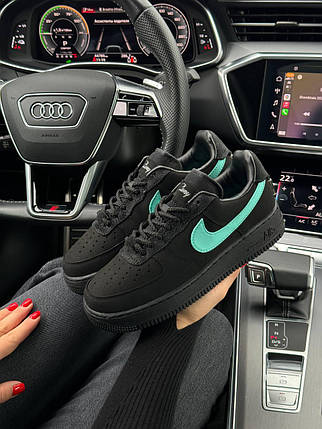 Жіночі кросівки Nike Air Force 1 Low Tiffany Black Mint Найк Аір Форс Тіффані чорні нубук демісезон, фото 1