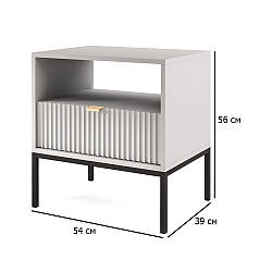 Сіра приліжкова тумбочка Nova 104х50 см на чорних металевих ніжках із золотими ручками