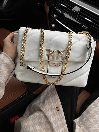 Жіноча сумка Pinko White еко шкіра сумка біла Крос Боді Пінко 1 відділення золотий ремінець, фото 1