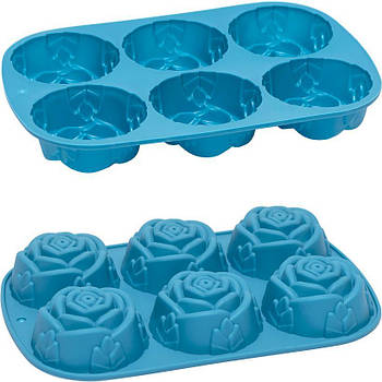 Силіконова форма на планшеті 6 кексів у вигляді Рожечок 25*16,5*3,5 см FY-0116 в упаковці 2 шт