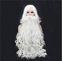 Набор парик и борода Деда Мороза 60 см Белый