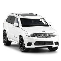 Модель автомобиля Jeep Grand Cheroke. Металлическая машинка Джип Гранд Чероки 1:32. Горят фары, звук двигателя