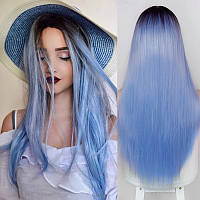 Довга блакитна перука омбре 66 см, пряме волосся градієнт, перуки з високоякісних синтетичних