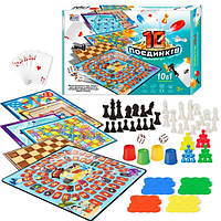 Настольная игра "10 Поединков" (игровые поля, фишки, карты, шахматы, шашки, кубик, в коробке) 23833
