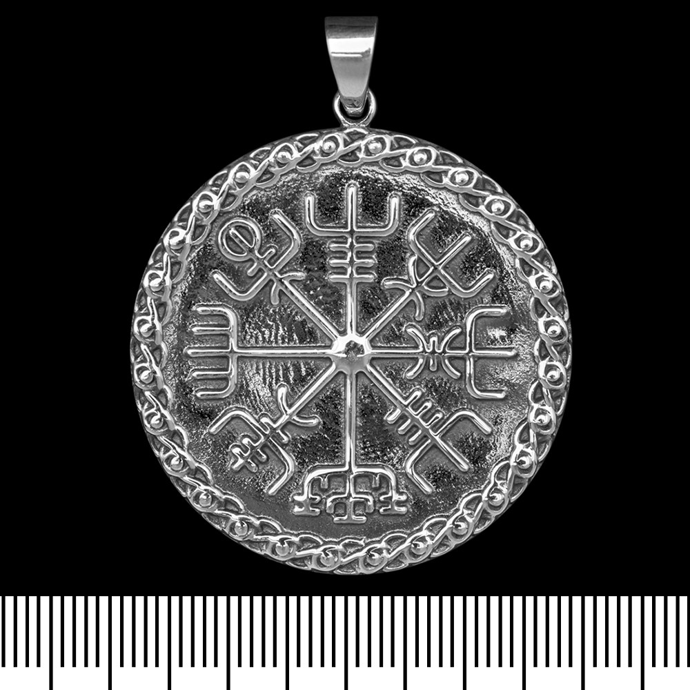 (sp-168) Кулон Vegvisir (Вегвізир, рунічний компас) у плетеному колі (срібло, 925 проба)