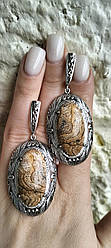 Срібні сережки з яшмою калахарі
