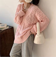 Женский вязаный свитер оверсайз с V образным вырезом