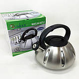 Чайник зі свистком нержавіюча сталь Unique, Емальований чайник нержавіюча сталь зі свистком HT-90, фото 2