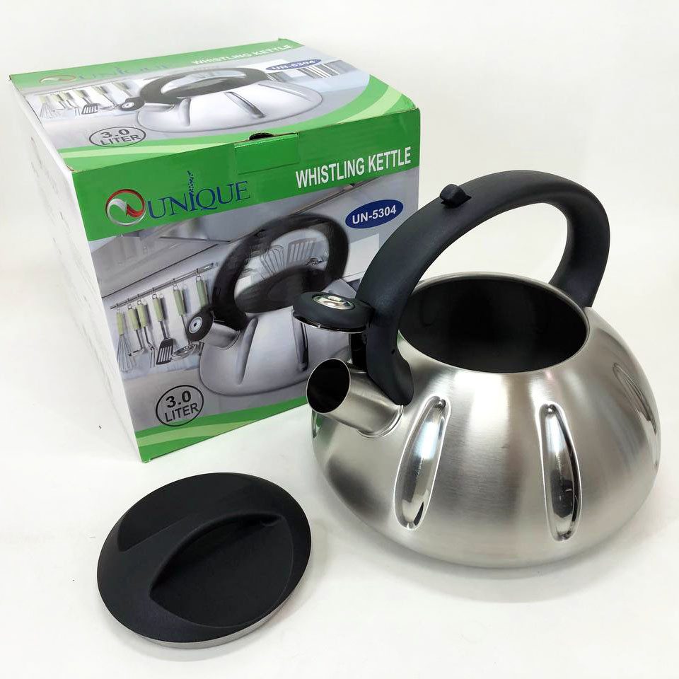 Чайник зі свистком нержавіюча сталь Unique, Емальований чайник нержавіюча сталь зі свистком HT-90, фото 1