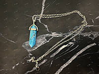 Натуральный камень Голубая бирюза кулон в форме кристалла шестигранника маятника на ланцюжку 50 см без коробочки.
