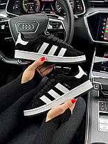 Чоловічі кросівки Adidas Campus Black White Адідас Кампус чорно білі замшеві демісезон, фото 3