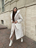 Трендовая длинная зимняя женская короткая куртка-одеяло с поясом, силикон 250, бежевый, черный, молоко Белый