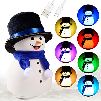 Настільний силіконовий світильник Сніговик з USB, 7 кольорів / Новорічний нічник-лампа для дітей