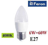 Світлодіодна лампа 6W Е27 LED Feron LB-737 C37 свічка 4000 К (нейтральний білий)