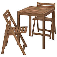ИКЕА Садовый стол и 2 складных стула NÄMMARÖ, 795.338.68, светло-коричневое пятно