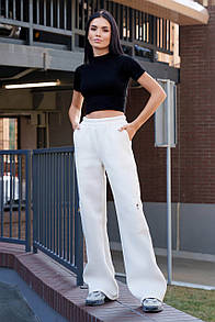 Широкі жіночі білі брюки на флісі розмір XS, S, M, L, XL Аксія