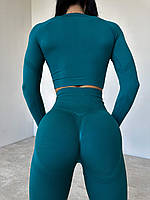 Спортивний жіночий костюм для фітнесу, спорту, йоги з подвійним Push Up Hot та високою посадкою (рашгард, легінси), смарагд - XL
