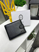 Чоловічий шкіряний гаманець портмоне на кнопці чорний натуральна шкіра