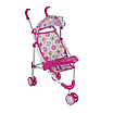 Елегантна трьохколісна іграшкова коляска для ляльок із поворотним переднім колесом з поличкою для годування та ігор складана, фото 4