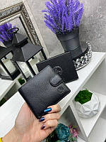 Чоловічий шкіряний гаманець портмоне на кнопці чорний натуральна шкіра