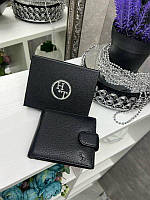 Чоловічий шкіряний гаманець портмоне на кнопці чорний натуральна шкіра