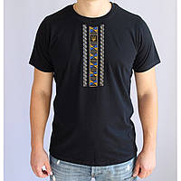 Мужская вышитая футболка с короткими рукавами с трезубцем, футболка-вышиванка черная от ТМ Ladan