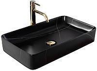 Умивальник у ванну накладний, раковина для ванної кімнати матова накладна REA DENIS BLACK STONE MATT Чорний