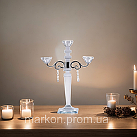 Подсвечник канделябр стеклянный на три свечи 41 см, подсвечник со стеклянными вставками, стильный подсвечник