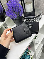 Чоловічий шкіряний гаманець портмоне на кнопці чорний натуральна шкіра