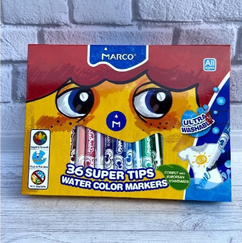 Дитячі тонкі водні фломастери Marco 1630-36 Super Washable - 36 Яскравих кольорів легко змиваються водою.