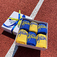 Классный бокс носков женских с украинской символикой на 6 пар 36-41 р в подарочной коробке желто-синие