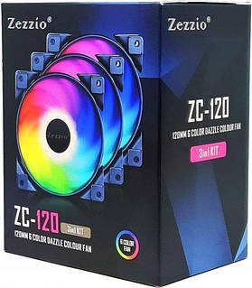 Кулер для ПК 120 мм (набор 3 шт), Zezzio Colorful, с RGB