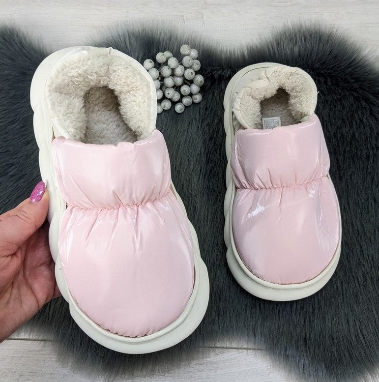 Тапочки жіночі чуні закриті плащівка на хутрі рожеві 2985_2, фото 1