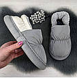 Тапочки жіночі чуні закриті плащівка на хутрі сірі великі розміри 4354, фото 2