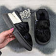 Тапочки жіночі чуні закриті плащівка на хутрі чорні великі розміри 4354, фото 2